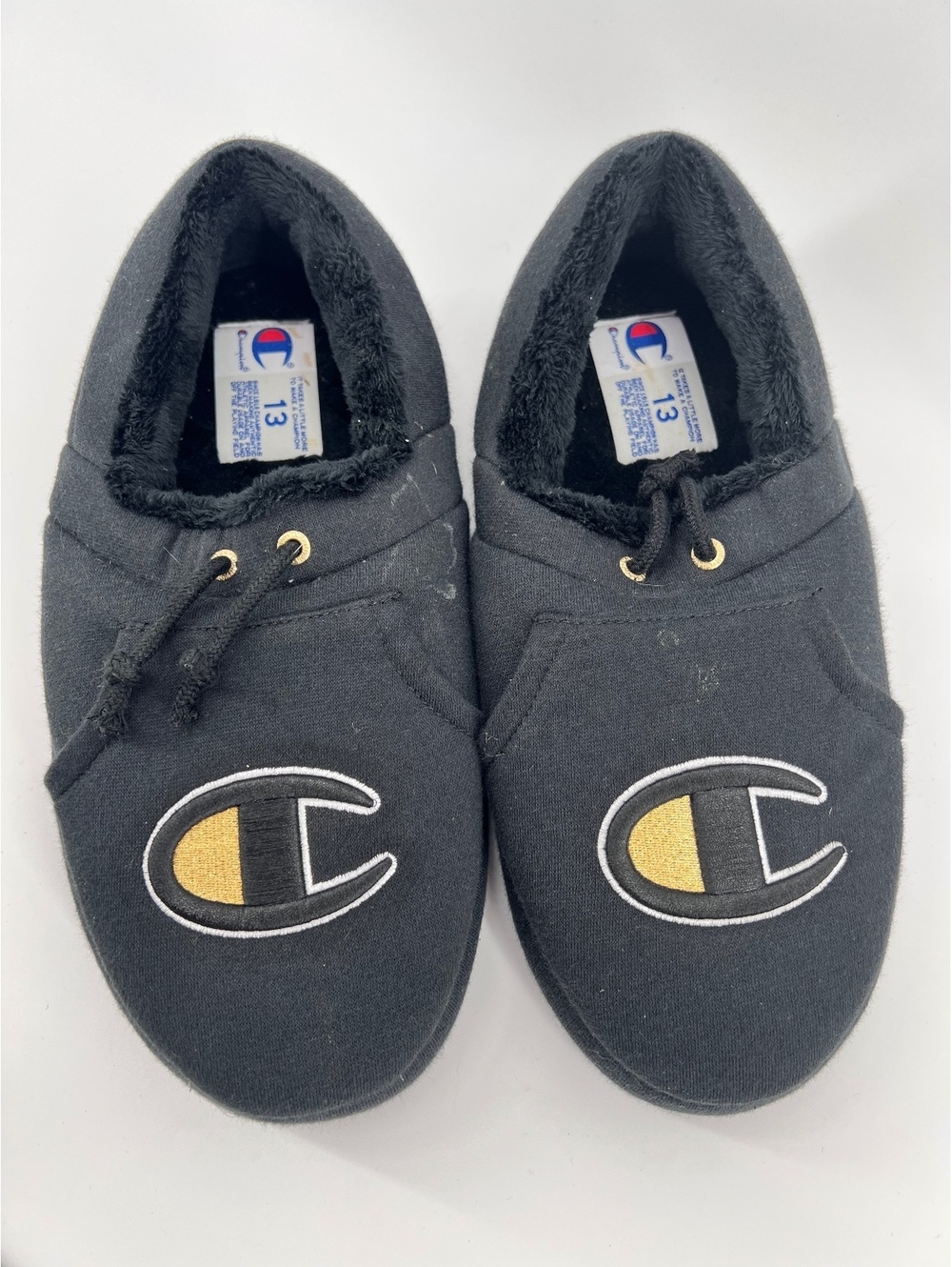 Champion University Sleepover Hoodie Slippers Mens 13 Black Gold House Shoes